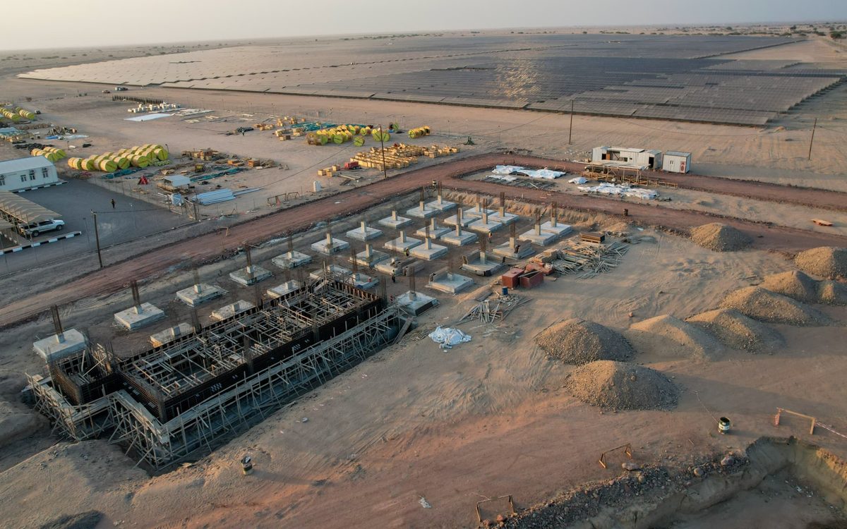The completed Bir Ahmed substation control building with pipework and site works around it